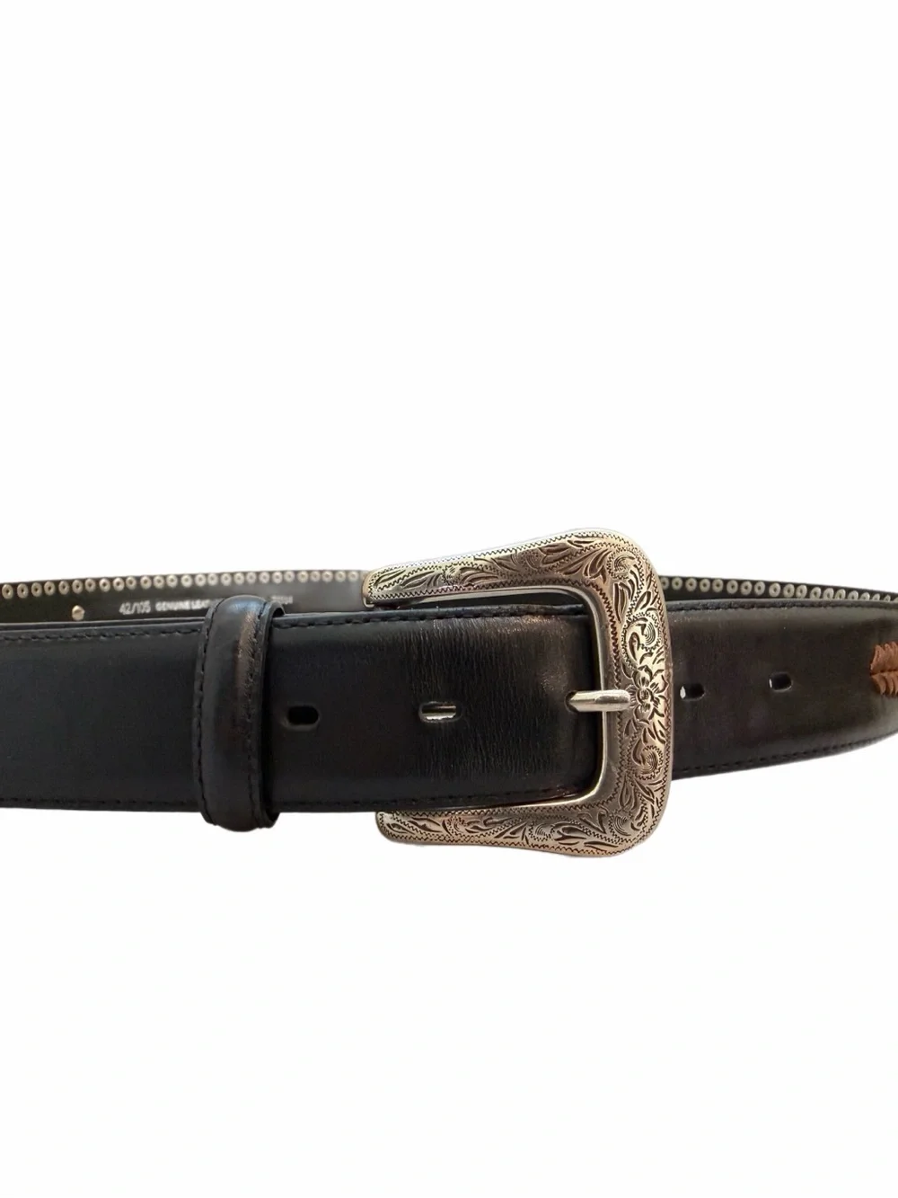 Unbranded Western Two-tone black/brown Genuine Leather Studded Concho Belt,  42